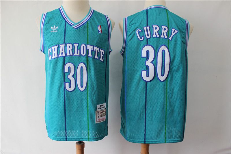 Men Charlotte Hornets #30 Curry Green Throwback Adidas NBA Jerseys